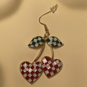 Cherry earrings ! Large checkered Cherry earrings